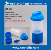 600ml BPA Free custom protein shaker bottle with pill container SB-680
